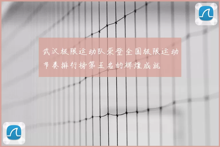 武汉极限运动队荣登全国极限运动节奏排行榜第五名的辉煌成就